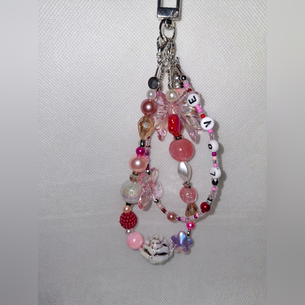 Pink Beaded Keychain Or Phonechain